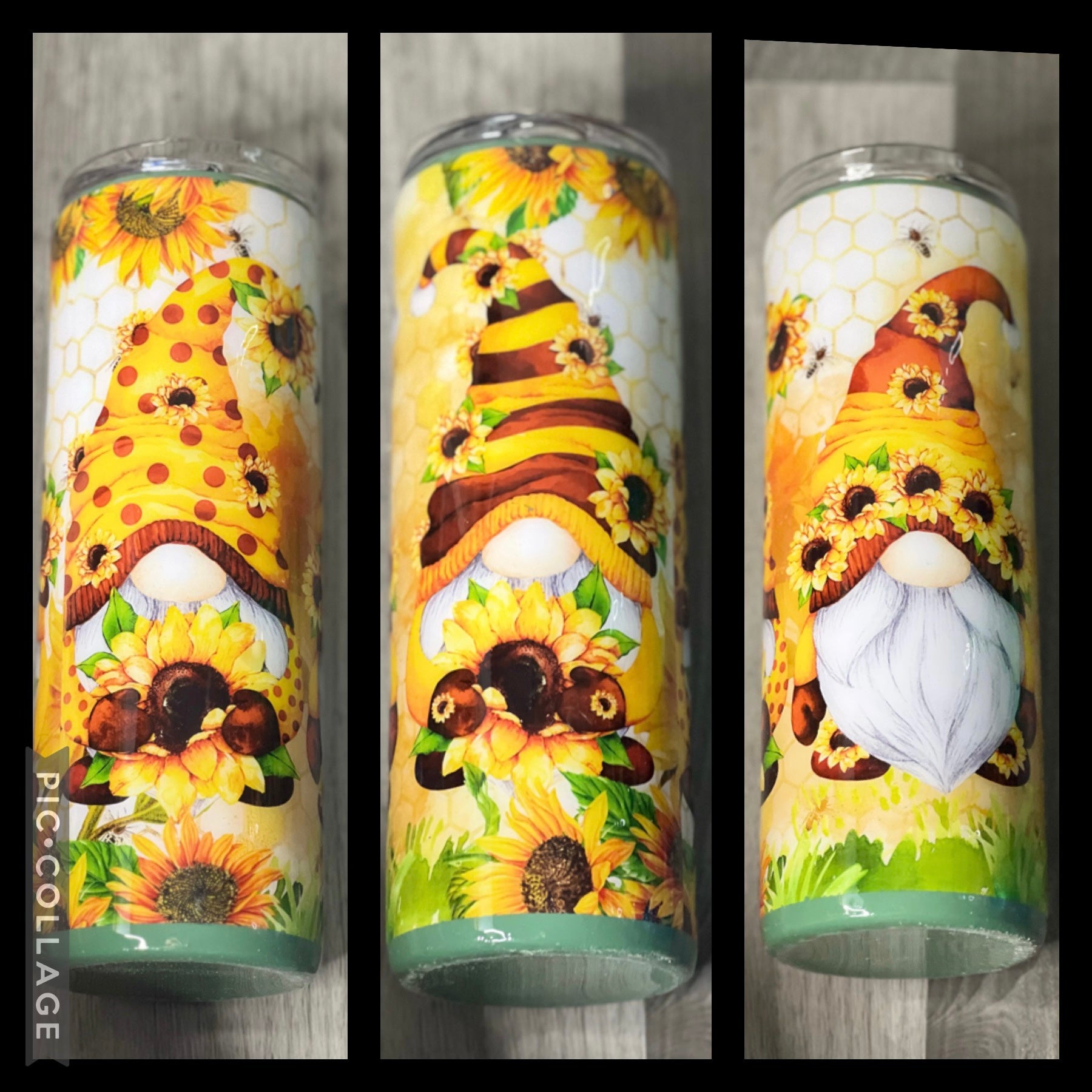 Gnome Sunflowers Honey Bees 20 oz Stainless Steel Skinny